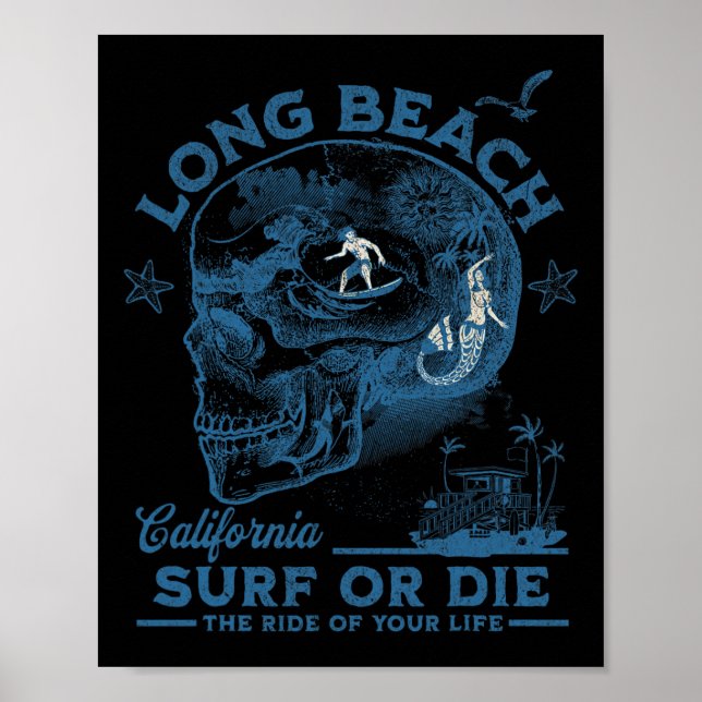 Poster Garota de surfe de Long Beach na Califórnia Oceano (Frente)
