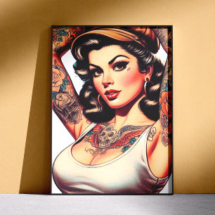 Poster Garota de Tatuagem Vintage Fofa