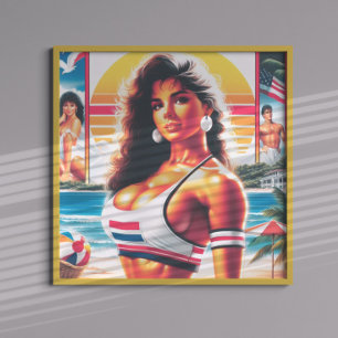 Poster Garota de Verão Atlética dos anos 80