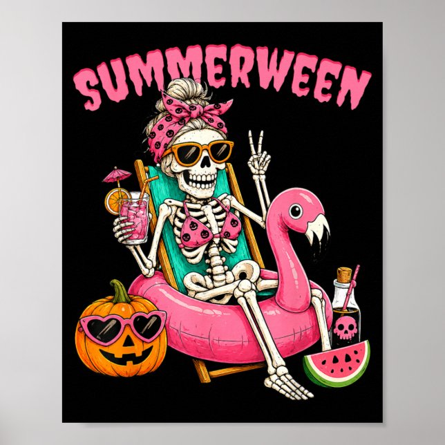 Poster Garota Divertida do Summerween Esqueleto Coquette  (Frente)