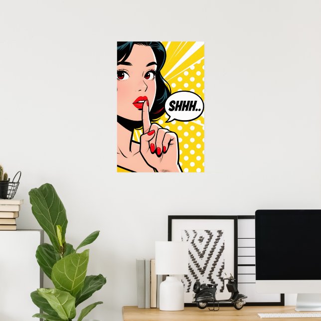 Poster Garota Dizendo Shhhhh Pop Art (Escritório em casa)