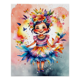 Póster Garota do Carnaval de Aquarela