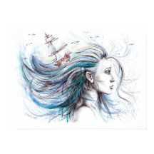 Garota dos oceanos Pintura surreal náutica arte