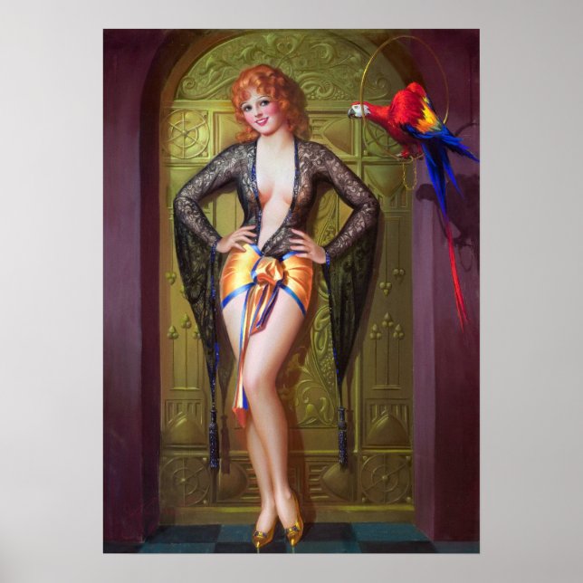 Póster Garota e Papagaio Pin Up (Frente)