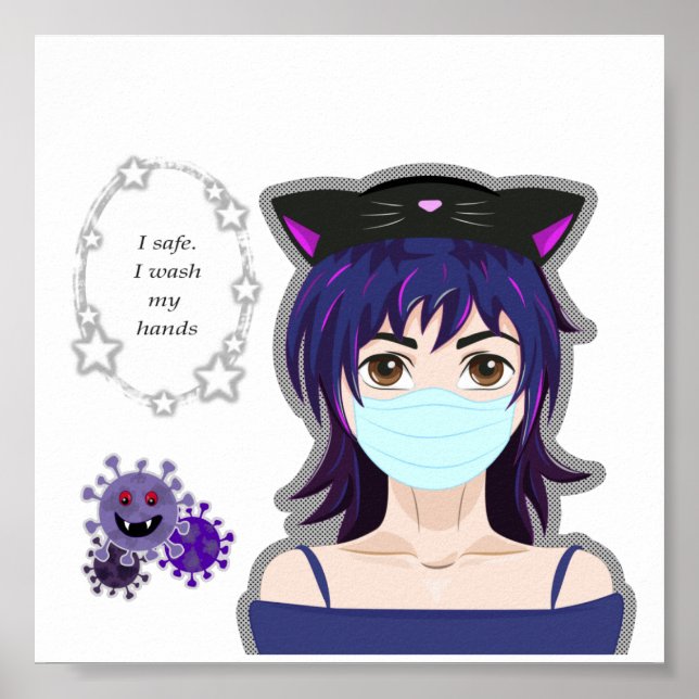 Poster Garota e vírus. Estilo de manga (Frente)