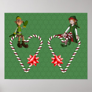 Póster Garota Elf Candy Cane Copia Feriado de Natal