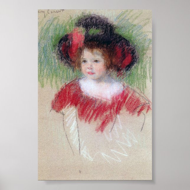 Poster Garota em Big Bonnett e Red Vress, Mary Cassatt (Frente)