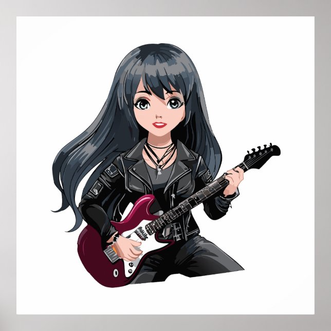 Poster Garota emo com cabelo preto comprido (Frente)