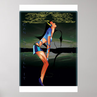 Póster garota enchendo a música