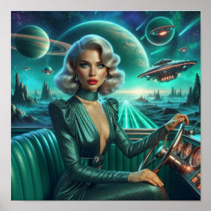 Poster Garota Espacial Retro
