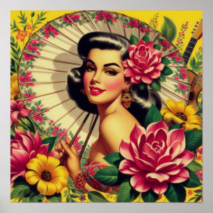 Poster Garota Floral da Pintura