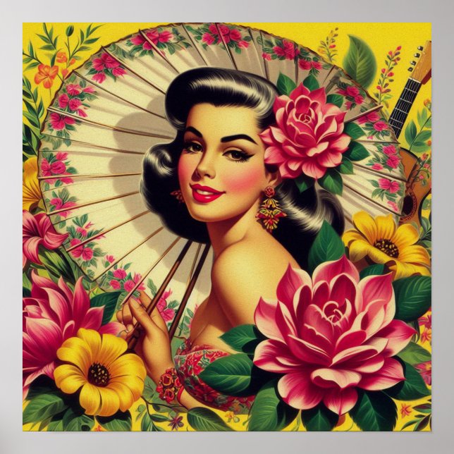 Poster Garota Floral da Pintura (Frente)