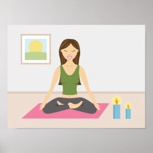 Poster Garota Fofa Fazendo Yoga Em Uma Sala Bonita