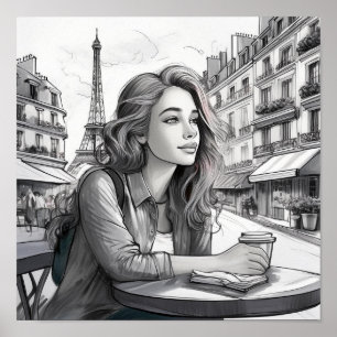 Poster Garota Francesa com café
