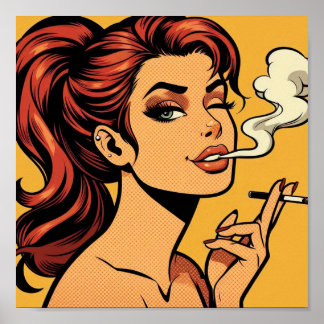 Poster Garota Fumante | Arte pop de história em quadrinho