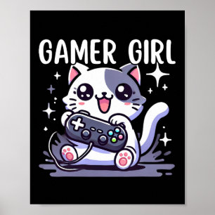 Poster Garota Gamer Gato Jogos Vídeo Game Fofas Mulheres