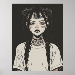 Poster Garota Gótica Animada com Tatuagens Parecendo Pos 