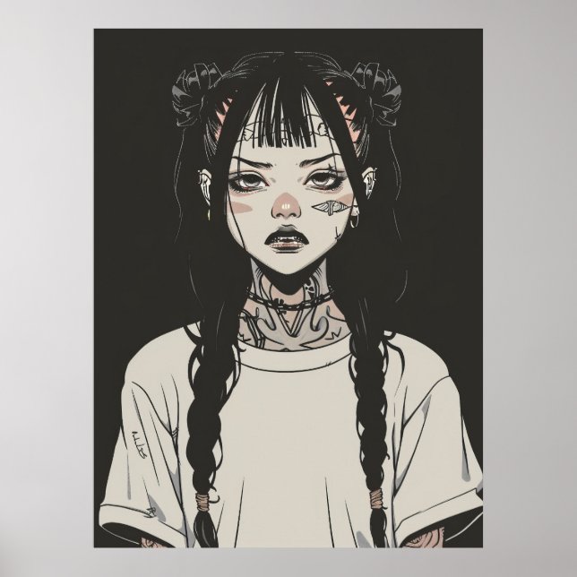 Poster Garota Gótica Animada com Tatuagens Parecendo Pos  (Frente)