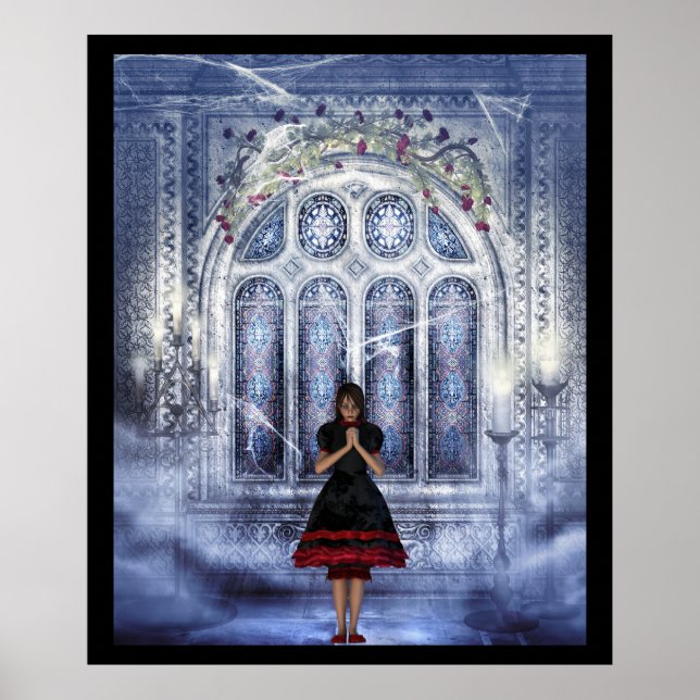 Póster Garota gótica em uma catedral (Frente)