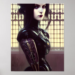 Poster Garota Gótica Steampunk Olhos de Cores Diferentes