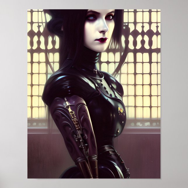 Poster Garota Gótica Steampunk Olhos de Cores Diferentes (Frente)