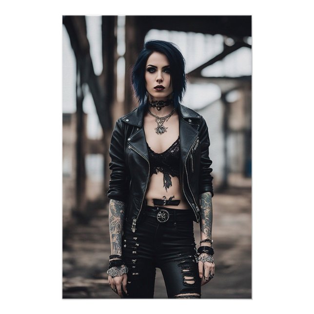 Póster Garota gótico posando em frente à ponte antiga (Frente)