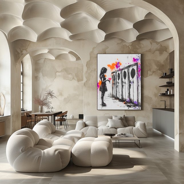 Poster Garota grafite com Coração e Bloqueadores - Arte U (Criador carregado)