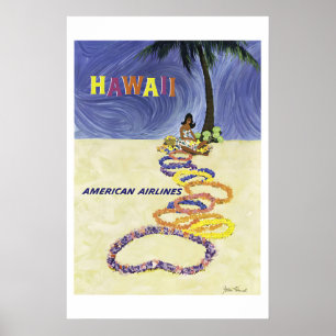 Poster Garota Havaiana dos Anos 50 Estilo Vintage Viagens