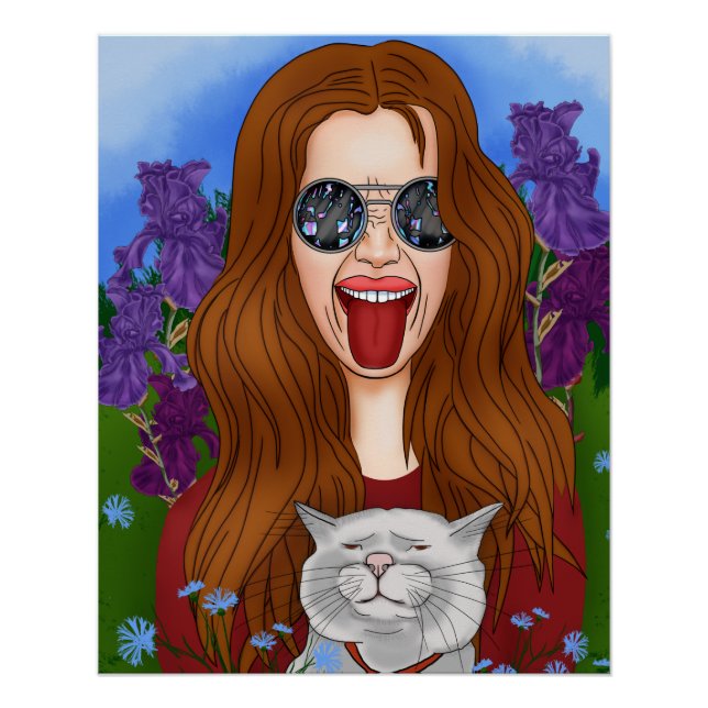 Póster Garota hippie com um gato (Frente)