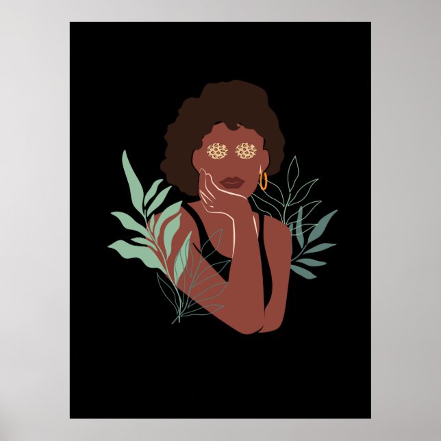 Poster Garota Leopard, Abstrato Art Forest Linda Mulher (Frente)