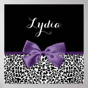 Póster Garota Leopard Imprima Bonito Faixa Roxa com Nome