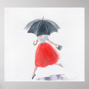 Poster Garota Moça Moda: Ilustração da Chuva dos Guarda-c