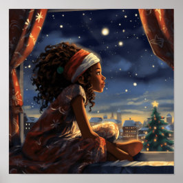 Poster Garota Negra Olhando Para A Cidade Na Véspera De N