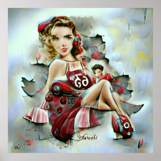 Poster Garota pin up gerada por IA inspirada no estilo re