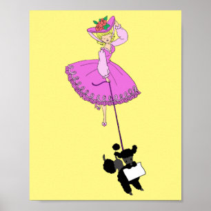 Poster Garota Rosa Rosa Vestido Preto Cartoon original