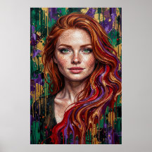 Garota Ruiva Sardas Pintura Impasto Gotejamento Ar