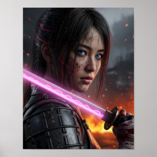 Poster Garota Samurai Cyberpunk