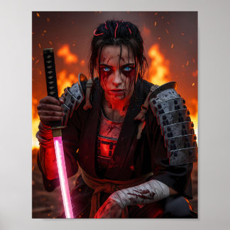 Poster Garota Samurai Cyberpunk