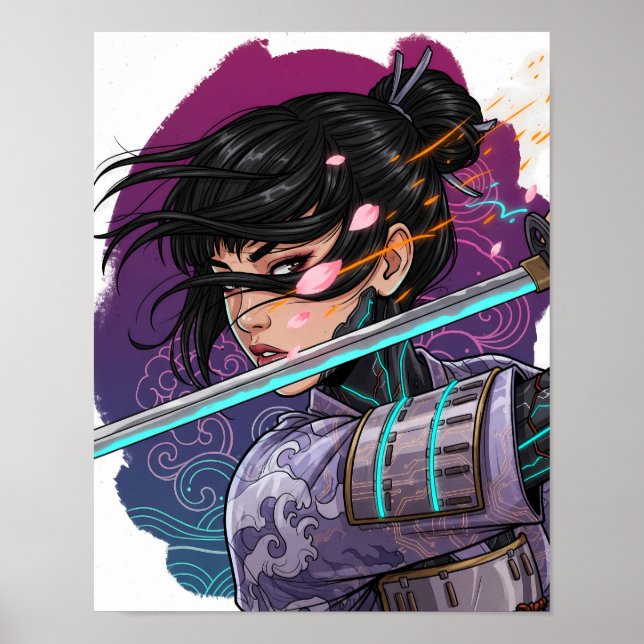 Poster Garota Samurai Cyberpunk (Frente)