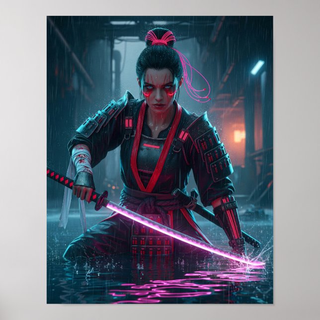 Poster Garota Samurai Cyberpunk (Frente)