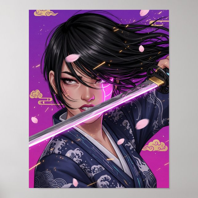 Poster Garota Samurai Cyberpunk (Frente)