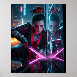 Poster Garota Samurai Cyberpunk