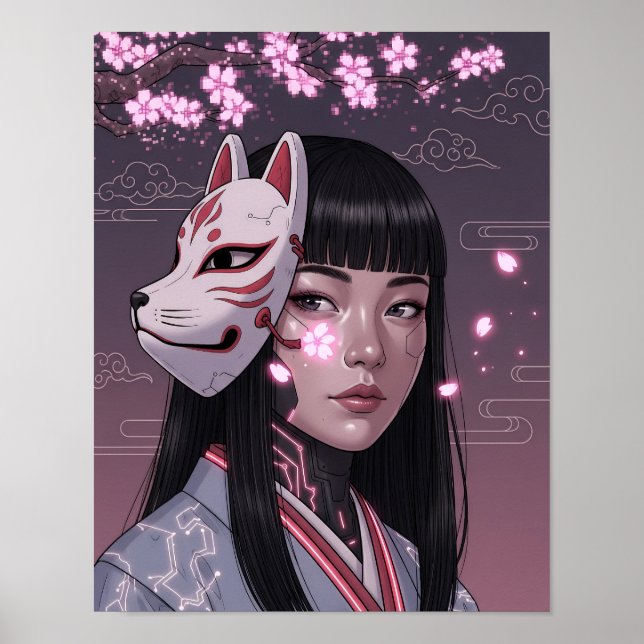 Poster Garota Samurai Cyberpunk (Frente)