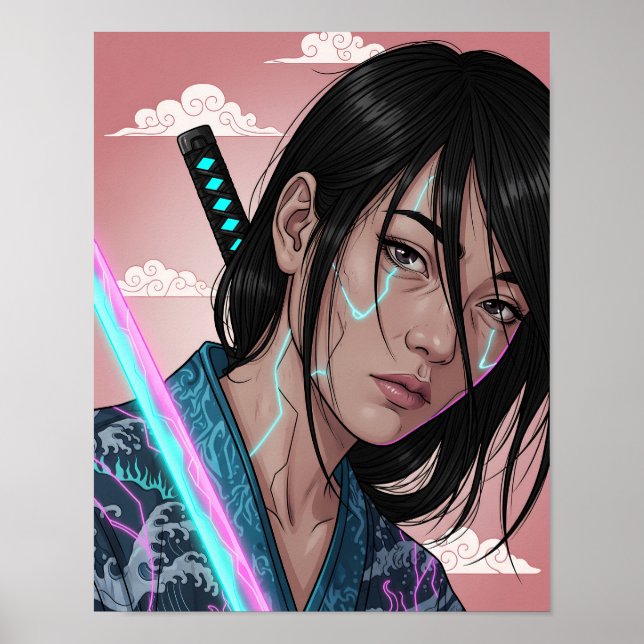 Poster Garota Samurai Cyberpunk (Frente)