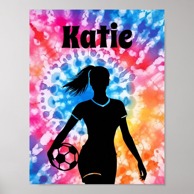 Poster Garota Soccer Personalizou o Aquarelle Tie Dye Rai (Frente)