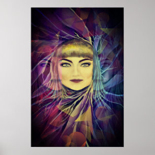 Póster Garota Sonhadora Psicodélica - Pintura Surrealist