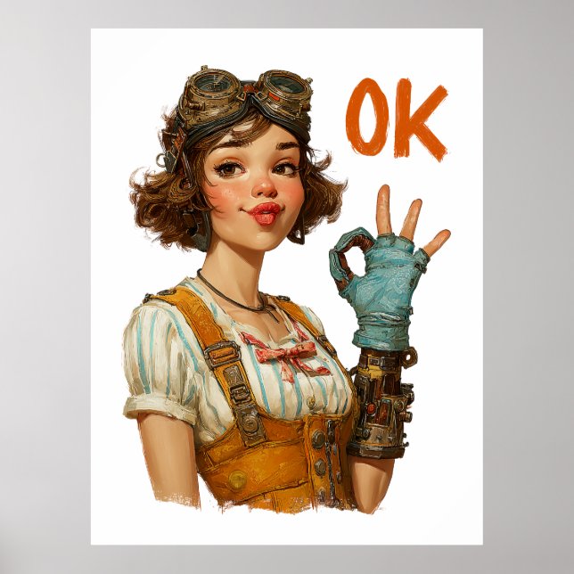 Poster Garota Steampunk Gesto OK Confidente (Frente)