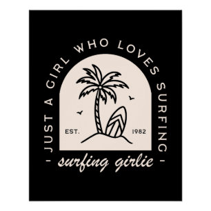 Póster Garota surfadora surf ama aspas preto