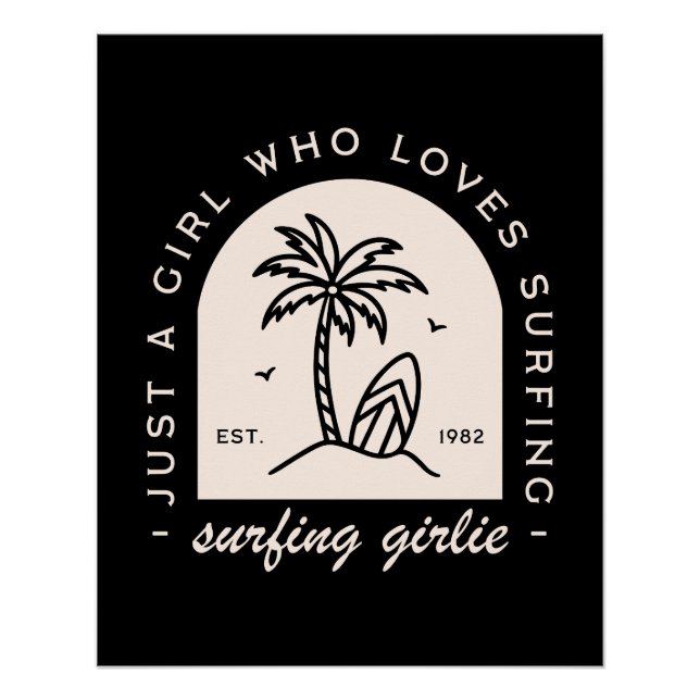 Póster Garota surfadora surf ama aspas preto (Frente)