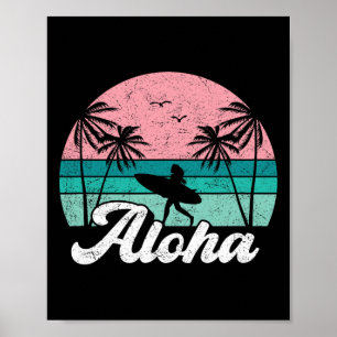 Poster Garota Surfista Aloha Havaí Surfing Havaiano Vinta